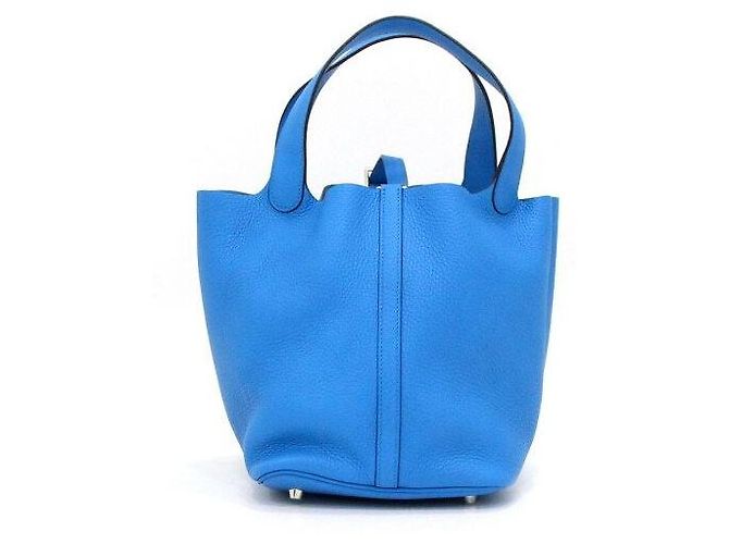 Hermès Picotan Blue Tote Bag mit silberner Hardware Blau - Ansicht 5