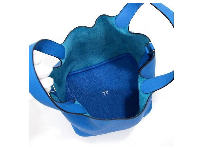 Hermès Picotan Blue Tote Bag mit silberner Hardware Blau - Ansicht 6