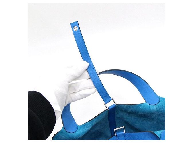 Hermès Picotan Blue Tote Bag mit silberner Hardware Blau - Ansicht 7