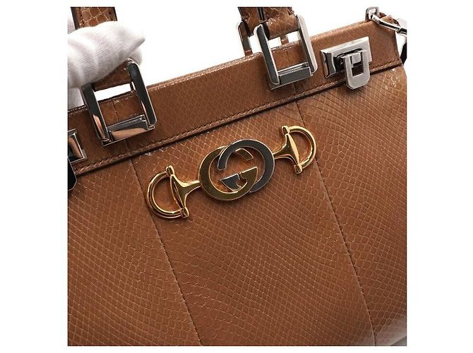 Gucci Braune Python Jumi Small Top Handle Tote Bag und Schultertasche - vista 10