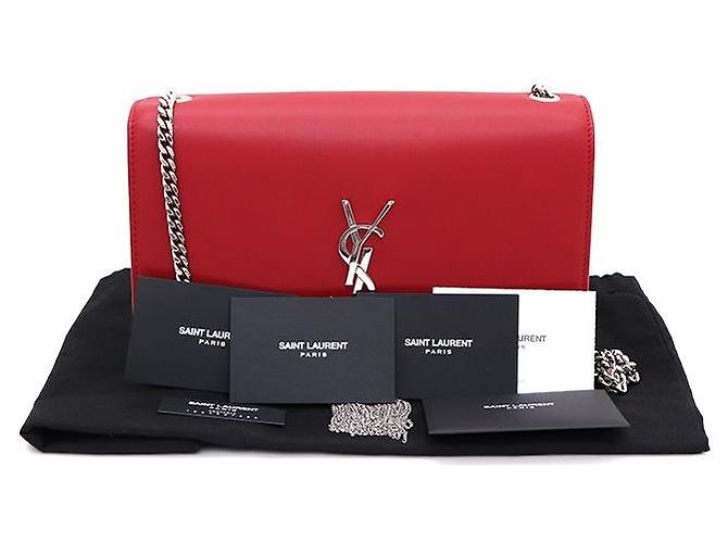 Saint Laurent Borsa Kate Classic Medium con catena argentata, a tracolla o a spalla Rosso - vista 10
