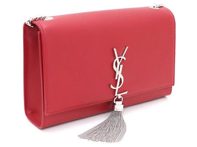 Saint Laurent Borsa Kate Classic Medium con catena argentata, a tracolla o a spalla Rosso - vista 2