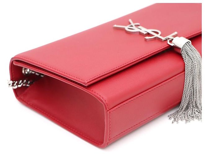 Saint Laurent Borsa Kate Classic Medium con catena argentata, a tracolla o a spalla Rosso - vista 5