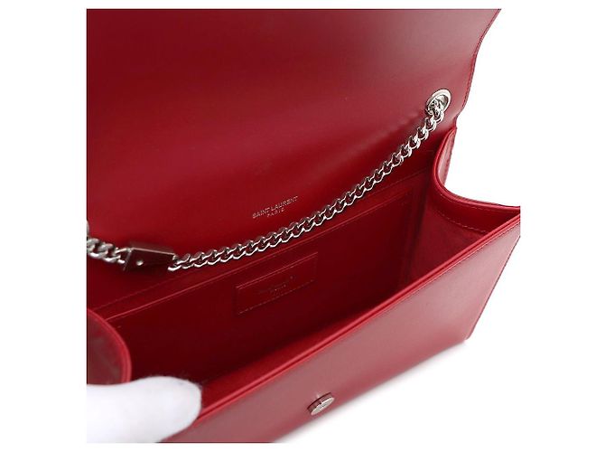 Saint Laurent Borsa Kate Classic Medium con catena argentata, a tracolla o a spalla Rosso - vista 8