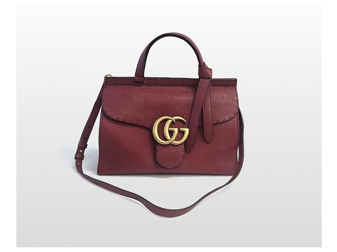 Gucci Piccola borsa a mano e a tracolla in pelle GG Marmont Rosso - vista 2