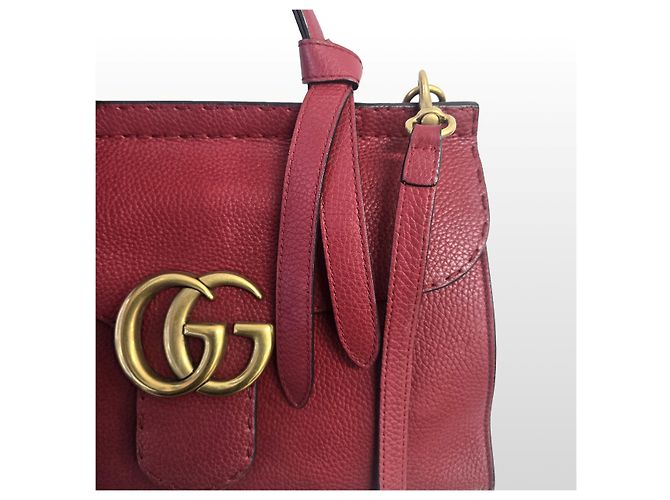Gucci Piccola borsa a mano e a tracolla in pelle GG Marmont Rosso - vista 6