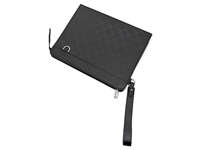 Louis Vuitton Clutch Standing Damier Infini Nero - vista 4