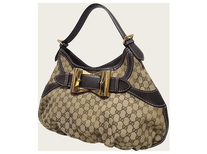 Gucci Borsa Hobo Queen in Jacquard Gold Ribbon Marrone - vista 2
