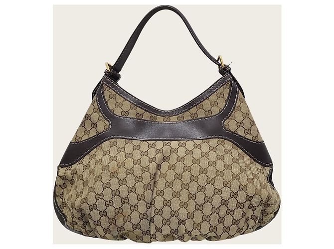 Gucci Borsa Hobo Queen in Jacquard Gold Ribbon Marrone - vista 5