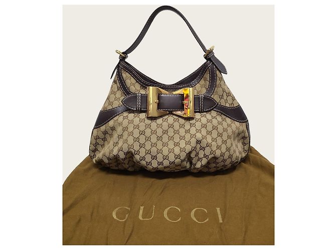 Gucci Borsa Hobo Queen in Jacquard Gold Ribbon Marrone - vista 7