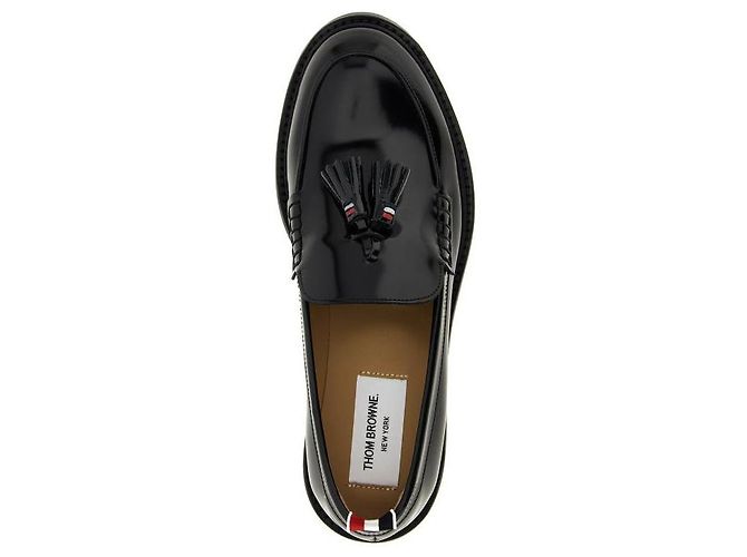 Thom Browne Mocassini con nappe in pelle di vitello lucida Microsol Nero - vista 7