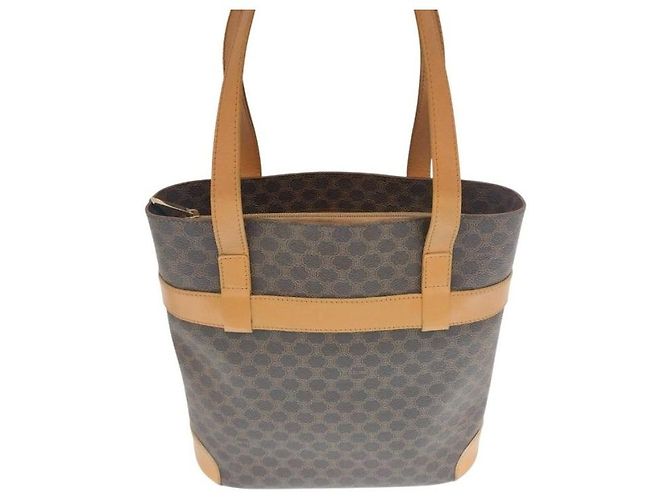 Céline Borsa a tracolla in macadam con bordi in pelle marrone - vista 2
