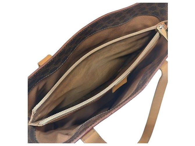 Céline Borsa a tracolla in macadam con bordi in pelle marrone - vista 3
