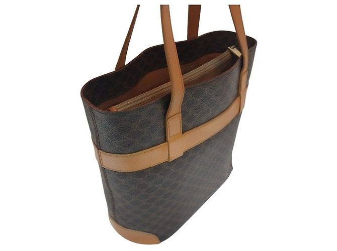 Céline Borsa a tracolla in macadam con bordi in pelle marrone - vista 4