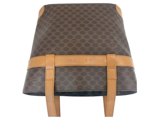 Céline Borsa a tracolla in macadam con bordi in pelle marrone - vista 5