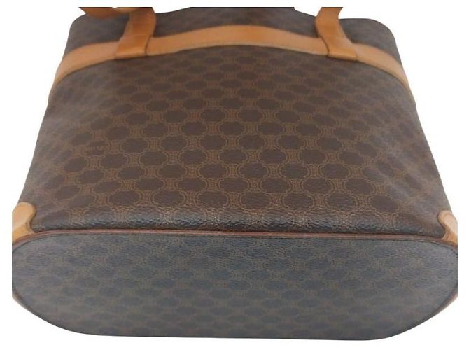 Céline Borsa a tracolla in macadam con bordi in pelle marrone - vista 6