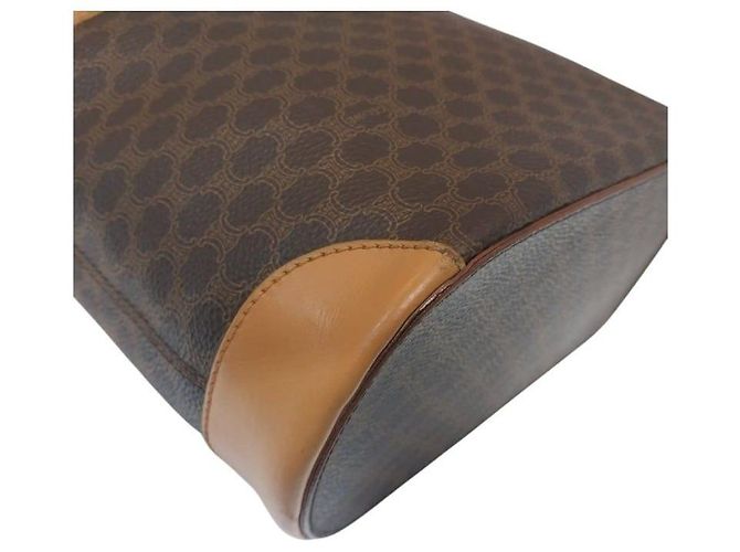 Céline Borsa a tracolla in macadam con bordi in pelle marrone - vista 7