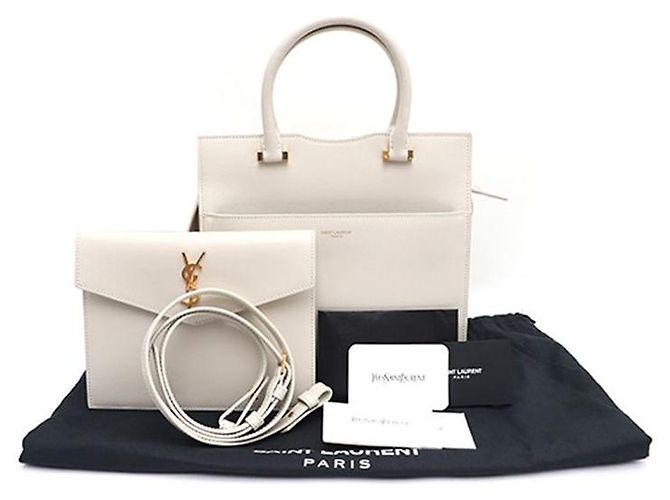 Saint Laurent Borsa Tote Uptown Small e Borsa a Spalla Bianco - vista 11
