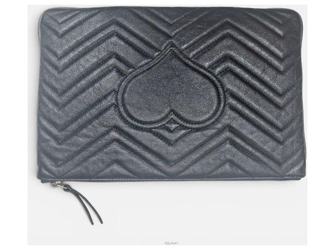 Gucci Clutch in pelle GG Marmont Nero - vista 2