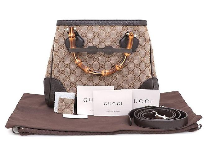 Bamboo Gucci Borsa Tote e Borsa a Spalla in Jacquard con Logo GG e Manico in Bambù Marrone - vista 10