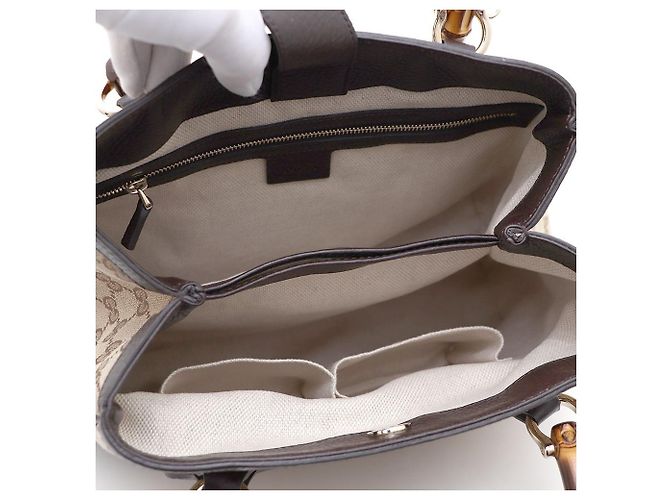 Bamboo Gucci Borsa Tote e Borsa a Spalla in Jacquard con Logo GG e Manico in Bambù Marrone - vista 8
