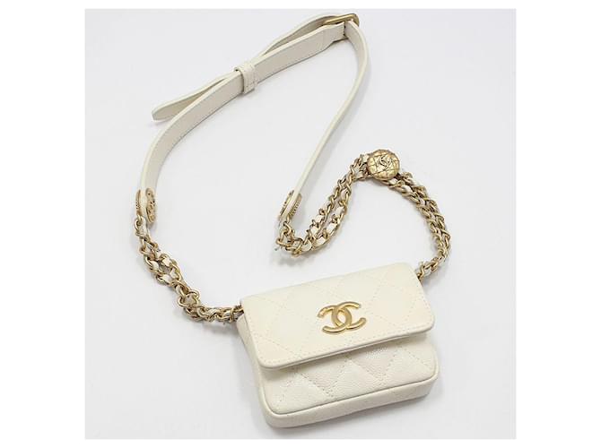 Chanel Mini-Gürteltasche Caviar mit CC-Logo Weiß - Ansicht 3