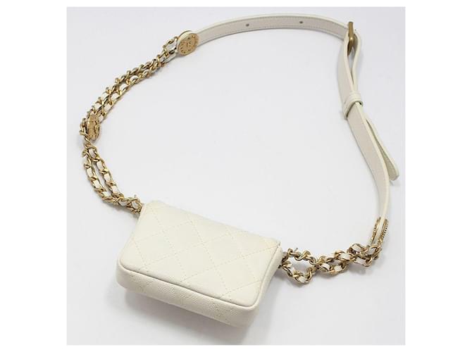 Chanel Mini-Gürteltasche Caviar mit CC-Logo Weiß - Ansicht 4