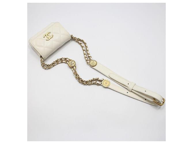 Chanel Mini-Gürteltasche Caviar mit CC-Logo Weiß - Ansicht 7