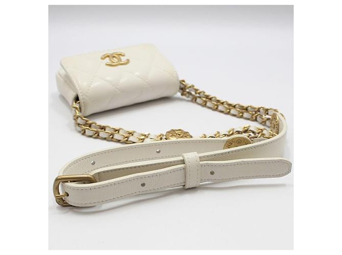 Chanel Mini-Gürteltasche Caviar mit CC-Logo Weiß - Ansicht 8