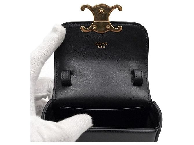 Céline Mini clutch a tracolla in pelle di vitello nera - vista 8