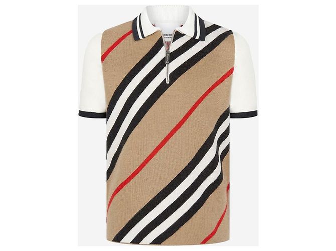 Burberry Kids Icon Stripe Wool Blend Short Sleeve Polo Knit - view 4