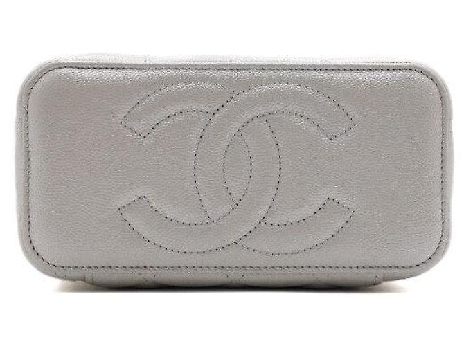 Vanity Chanel Beauty case Caviar Grigio Perla con catena dorata Marrone - vista 7