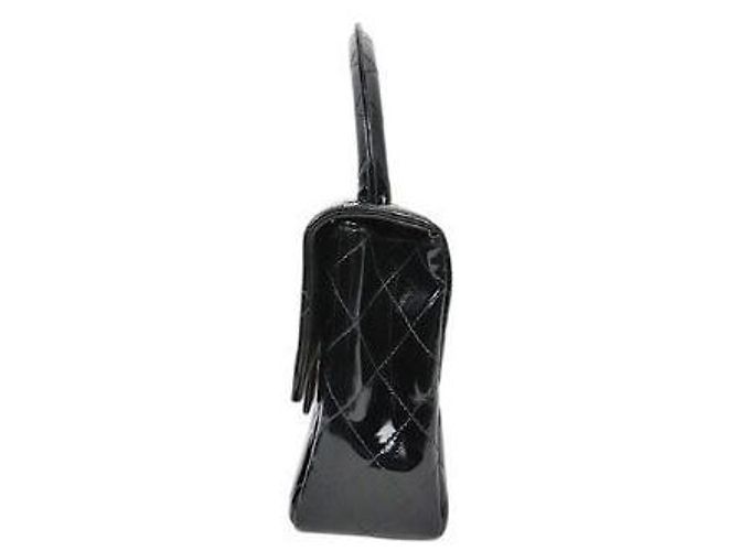 Chanel Tote Bag mit Tragegriff aus schwarzem Lackleder - Ansicht 2