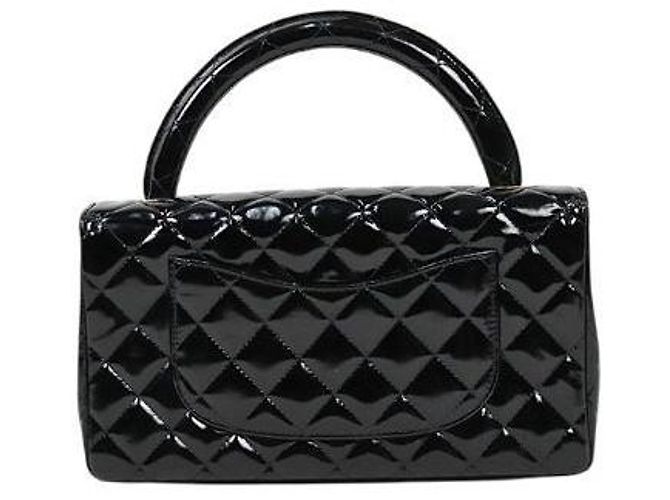 Chanel Tote Bag mit Tragegriff aus schwarzem Lackleder - Ansicht 3