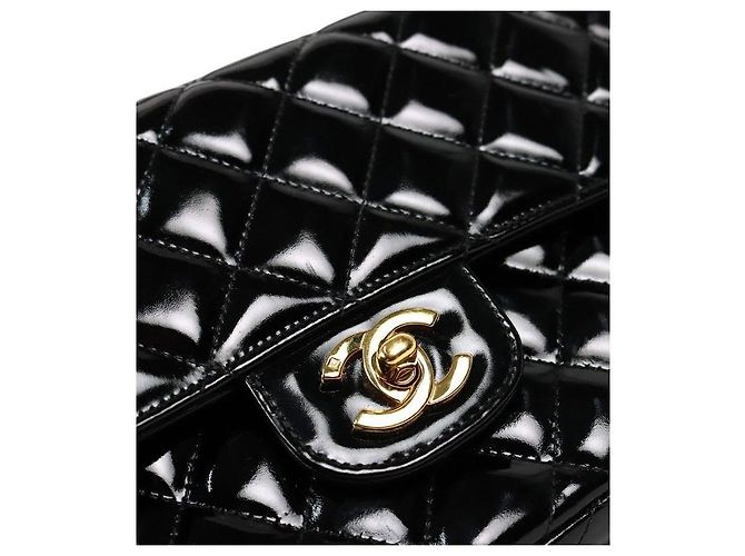 Chanel Tote Bag mit Tragegriff aus schwarzem Lackleder - Ansicht 8