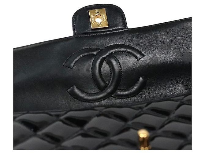 Chanel Tote Bag mit Tragegriff aus schwarzem Lackleder - Ansicht 9