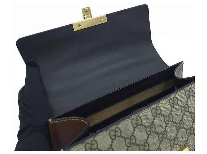 Gucci Borsa Tote Padlock GG Supreme Canvas Small con manico superiore e tracolla Marrone - vista 19