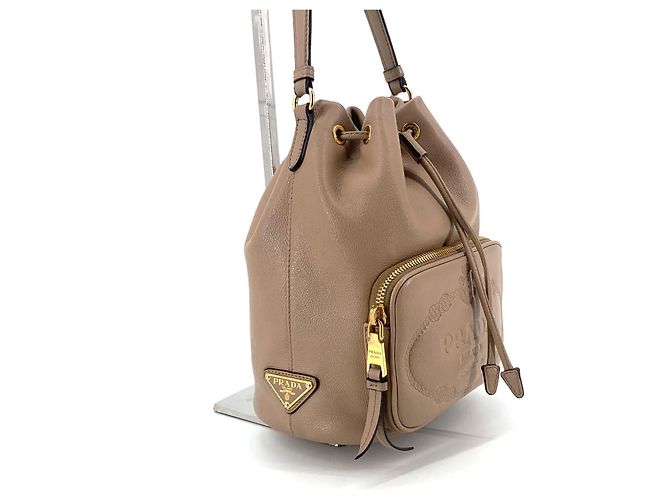 Prada Borsa bucket in jacquard e pelle di vitello - vista 12