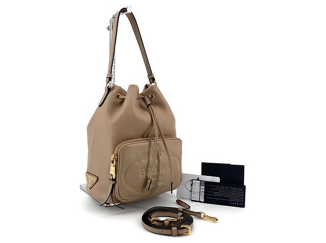 Prada Borsa bucket in jacquard e pelle di vitello - vista 8
