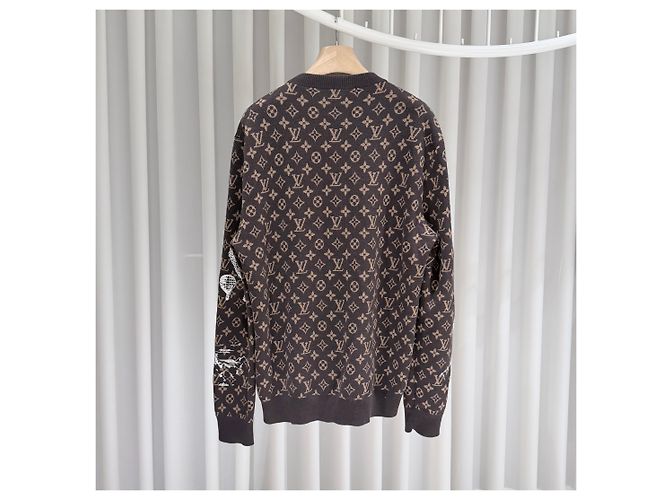 Louis Vuitton Monogram Embroidered Wool Crewneck Knit Sweater Brown - view 8