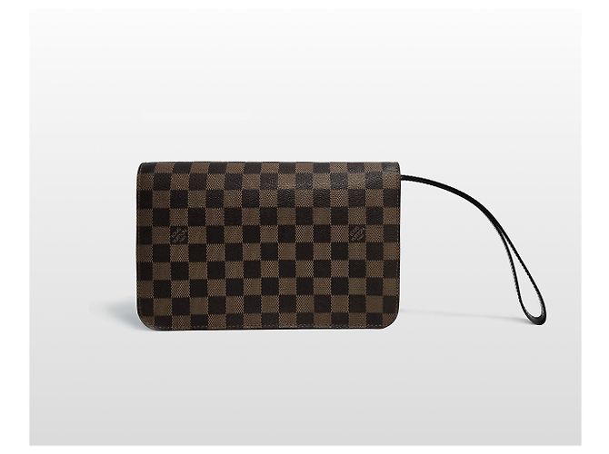 Louis Vuitton Pochette Second Clutch Damier Ebene Marrone - vista 3