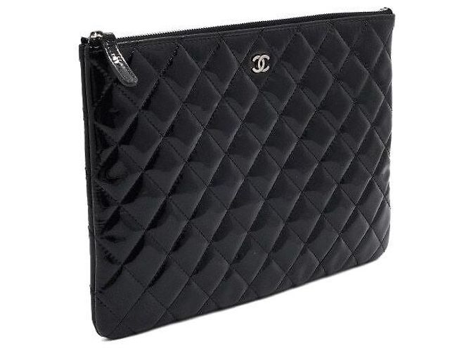 Chanel Clutch Black Patent Leather Silver CC Classic New Medium - vista 4