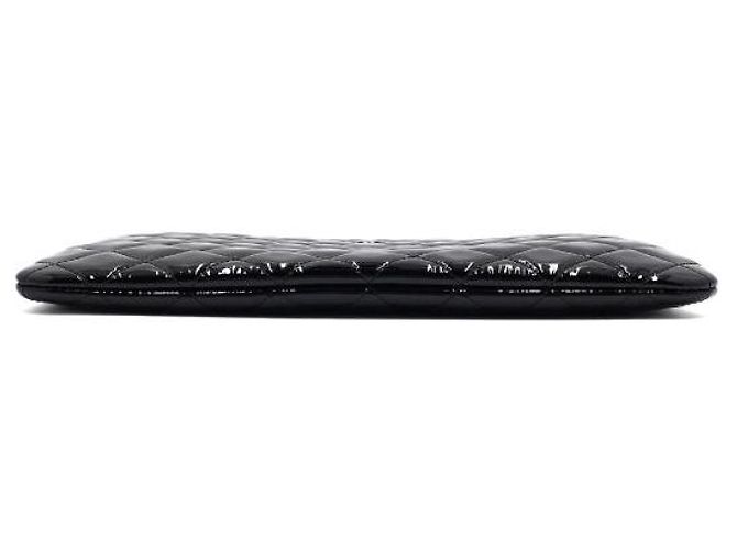Chanel Clutch Black Patent Leather Silver CC Classic New Medium - vista 7