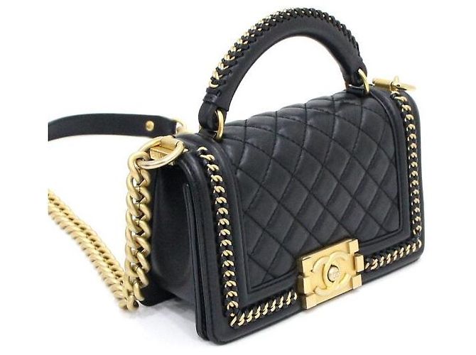 Chanel Borsa Tote Boy Small Around Top Handle con catena Nero - vista 3