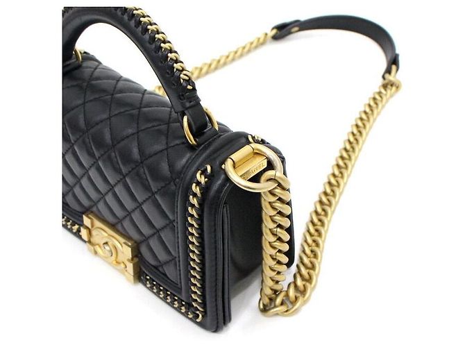Chanel Borsa Tote Boy Small Around Top Handle con catena Nero - vista 9