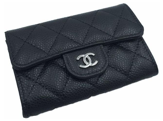 Chanel Classic Flap Kartenetui Caviar gesteppt mit Silberrand Schwarz - Ansicht 10