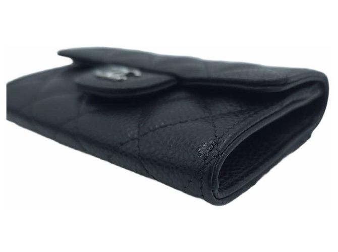 Chanel Classic Flap Kartenetui Caviar gesteppt mit Silberrand Schwarz - Ansicht 12