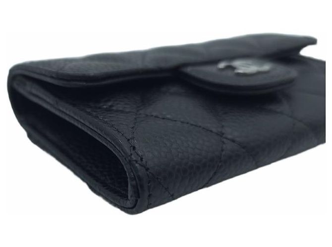 Chanel Classic Flap Kartenetui Caviar gesteppt mit Silberrand Schwarz - Ansicht 3