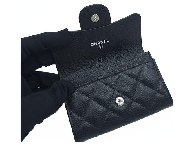 Chanel Classic Flap Kartenetui Caviar gesteppt mit Silberrand Schwarz - Ansicht 7