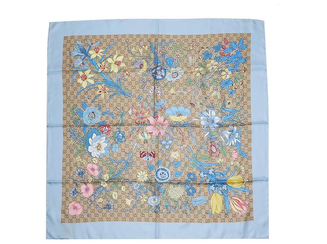 Gucci Quadrato in twill di seta stampato GG Blu - vista 5